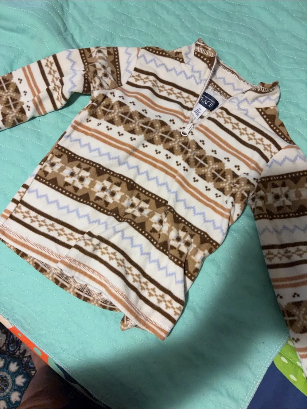 The Children's Place Cream & Brown Fair Isle Half-Zip Sweater
